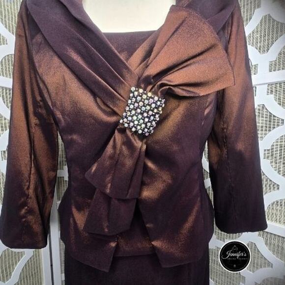 Cameron Blake by Mon Cheri Brown 2-Piece Taffeta Sleeveless Dress and Jacket 8 - Picture 5 of 14